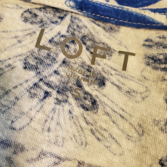 Loft Blue & White Linen Blend Knit Tee Size Small, Lightweight, Casual - Picture 6 of 9